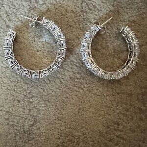 Sparkling Silver Crystal Hoop Earrings